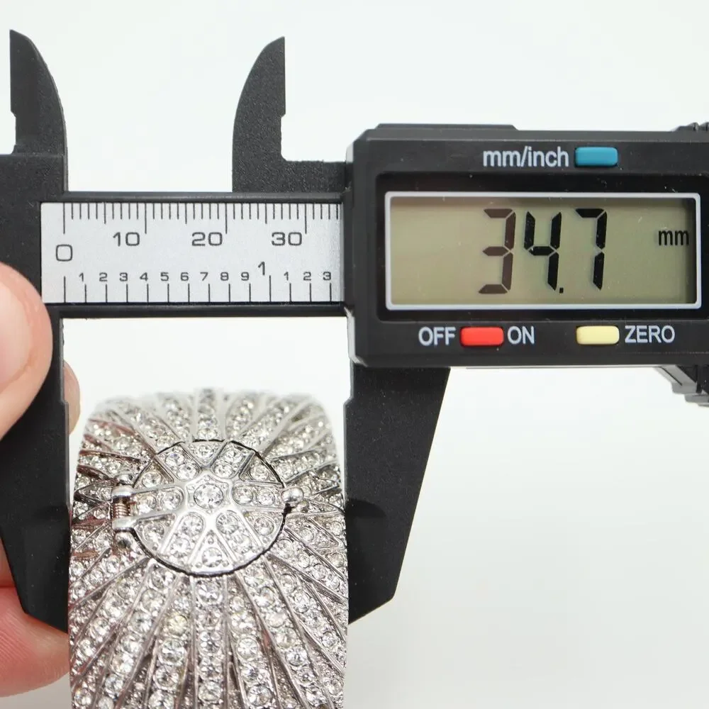 Victoria Wieck Pave Crystal Jewel Cuff Watch 35mm Hidden MOP Dial w New Battery